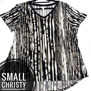 Black, Tan, and White Vertical Designed V-Neck T-Shirt